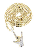 14K Yellow Gold Hand Diamond Pendant & Cuban Chain | 0.36 Carats