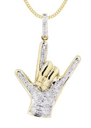 14K Yellow Gold Hand Diamond Pendant & Cuban Chain | 0.46 Carats