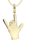 14K Yellow Gold Hand Diamond Pendant & Cuban Chain | 0.46 Carats