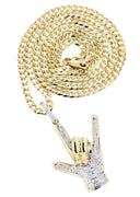 14K Yellow Gold Hand Diamond Pendant & Cuban Chain | 0.46 Carats
