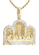 10K Yellow Gold Last Supper Diamond Pendant & Rope Chain | 0.36 Carats