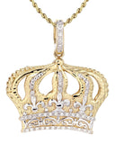 14K Yellow Gold Crown Diamond Pendant & Rope Chain | 0.16 Carats