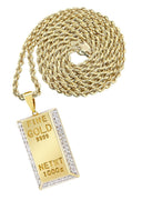 10K Yellow Gold Kilo Bar Pendant & Rope Chain | 0.33 Carats
