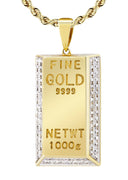 10K Yellow Gold Kilo Bar Pendant & Rope Chain | 0.33 Carats