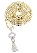 10K Yellow Gold Key Pendant & Cuban Chain | 2.78 Carats