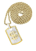 10K Yellow Gold Dog Tag Pendant & Rope Chain | 0.52 Carats