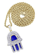 10K Yellow Gold Hamsa Pendant & Rope Chain | 0.76 Carats