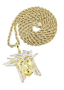 10K Yellow Gold Jesus Pendant & Rope Chain | 0.42 Carats
