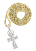 10K Yellow Gold Ankh Pendant & Franco Chain | 0.77 Carats