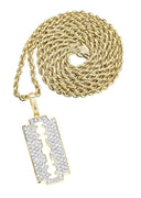 10K Yellow Gold Razor Blade Barber Pendant & Rope Chain | 0.77 Carats