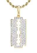 10K Yellow Gold Razor Blade Barber Pendant & Rope Chain | 0.77 Carats