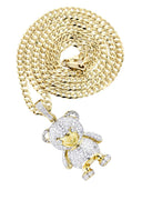 10K Yellow Gold Teddy Bear Pendant & Cuban Chain | 1.37 Carats