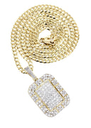 10K Yellow Gold Dog Tag Pendant & Cuban Chain | 2.73 Carats