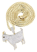 14K Yellow Gold Goat Diamond Pendant & Cuban Chain | 2.44 Carats