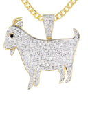 14K Yellow Gold Goat Diamond Pendant & Cuban Chain | 2.44 Carats