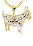14K Yellow Gold Goat Diamond Pendant & Cuban Chain | 2.44 Carats