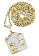 14K Yellow Gold Trap House Diamond Pendant & Rope Chain | 2.62 Carats