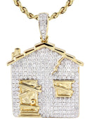 14K Yellow Gold Trap House Diamond Pendant & Rope Chain | 2.62 Carats