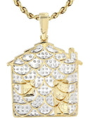 14K Yellow Gold Trap House Diamond Pendant & Rope Chain | 2.62 Carats