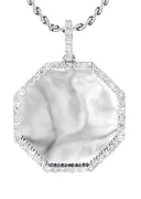 Full Diamond 10K White Gold Large Octagon Picture Pendant Necklace | 2.69 Carats | Appx. 20 Grams