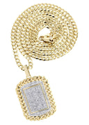 10K Yellow Gold Dog Tag Pendant & Cuban Chain | 6.05 Carats