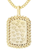 10K Yellow Gold Dog Tag Pendant & Cuban Chain | 6.05 Carats