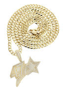 10K Yellow Gold Chain & Cz 47 Pendant | Appx. 21 Grams