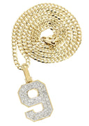 10K Yellow Gold | #9 Diamond Pendant & Cuban Chain | 0.67 Carats