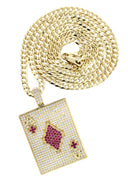 10K Yellow Gold Chain & Cz Ace Of Spades Pendant | Appx. 24 Grams