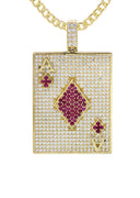 10K Yellow Gold Chain & Cz Ace Of Spades Pendant | Appx. 24 Grams