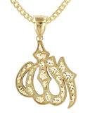 10K Yellow Gold Cuban Chain & Gold Allah Pendant | Appx. 17 Grams