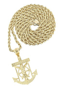 10K Yellow Gold Rope Chain & Jesus Anchor Pendant | Appx. 12.6 Grams