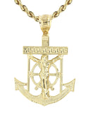 10K Yellow Gold Rope Chain & Jesus Anchor Pendant | Appx. 12.6 Grams