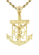 10K Yellow Gold Rope Chain & Jesus Anchor Pendant | Appx. 12.6 Grams