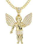 10K Yellow Gold Cuban Chain & Angel Pendant | Appx. 15.8 Grams
