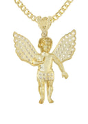 10K Yellow Gold Cuban Chain & Angel Pendant | Appx. 15.8 Grams