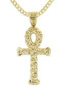 10K Yellow Gold Cuban Chain & Gold Ankh Pendant | Appx. 13.1 Grams