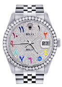 Diamond Mens Rolex Datejust Watch 16200  | 36MM | Full Diamond Color Arabic Dial | Jubilee Band
