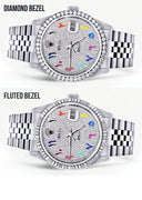 Diamond Mens Rolex Datejust Watch 16200  | 36MM | Full Diamond Color Arabic Dial | Jubilee Band