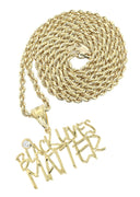10K Yellow Gold Rope Chain & Cz Black Lives Matter Pendant | Appx 13.6 Grams