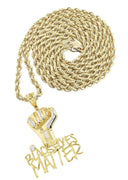 10K Yellow Gold Rope Chain & Cz Black Lives Matter Pendant | Appx 17 Grams