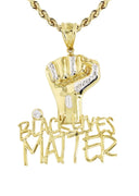 10K Yellow Gold Rope Chain & Cz Black Lives Matter Pendant | Appx 17 Grams