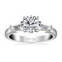 Round Diamond Pave Engagement Ring Classic Baguette 14K White Gold
