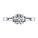 Round Diamond Pave Engagement Ring Classic Baguette 14K White Gold