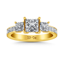 Three Stone Diamond Princess Cut Engagement Ring Rebecca 14K Yellow Gold