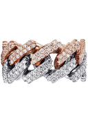 14K Rose And White Gold Diamond Cuban Link Ring | 20.11 Grams | 4.07 Carats