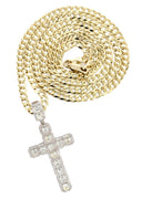 14K Yellow Gold Cross Diamond Pendant & Cuban Chain | 8.99 Carats