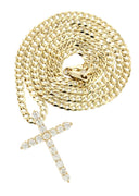 14K Yellow Gold Cross Diamond Pendant & Cuban Chain | 3.1 Carats