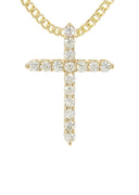 14K Yellow Gold Cross Diamond Pendant & Cuban Chain | 3.1 Carats