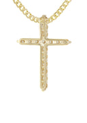 14K Yellow Gold Cross Diamond Pendant & Cuban Chain | 3.1 Carats